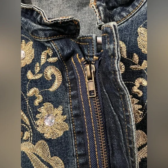 Denim jean Jacket mandarin collar countrycore western cowgirl embroidered peplum - Picture 3 of 10